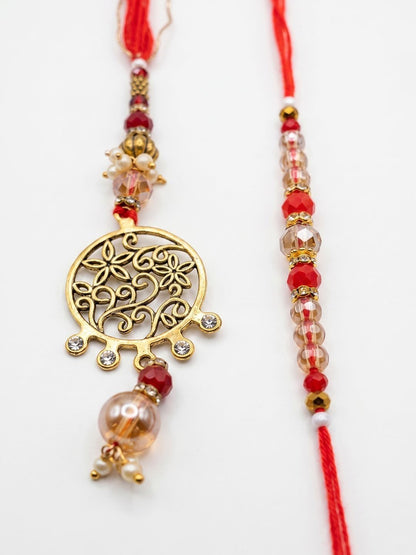 Anouk Set Of 2 Gold Toned Artificial Stones & Beads Bhaiya Bhabhi Rakhi With Roli Chawal