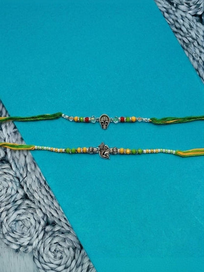 Anouk Set Of 2 Multicolor Religious Thread Rakhi With Roli Chawal Chandan Mishri