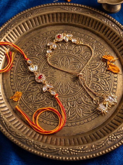 Anouk Set Of 2 Kundan Studded Gold Toned Bhaiya Bhabhi Rakhi