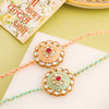 Dhiyona Kundan Studded Floral Bhaiya Bhabhi Rakhis With Roli Chawal Chandan & Mishri