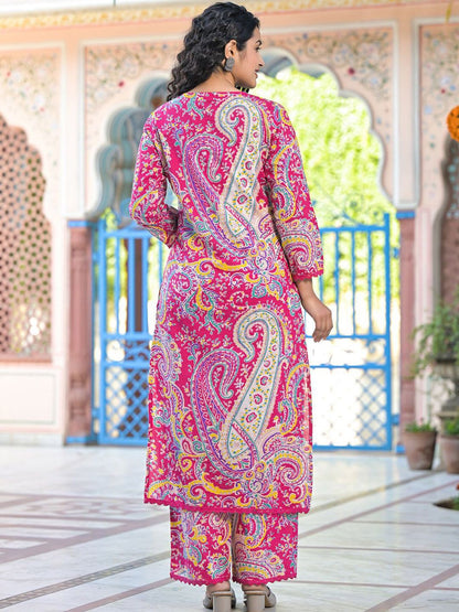Paisley Printed Pure Cotton Straight Kurta With Trousers