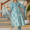 Indyancart IE Women Floral Printed Empire Thread Work Pure Cotton Kurta with Trousers & With Dupatta