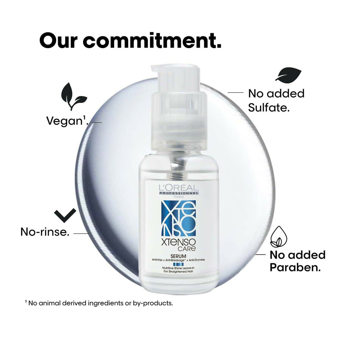 L'Oréal Professionnel Xtenso Care Leave-In Serum bottle with pump for nourishing hair treatment and frizz control.