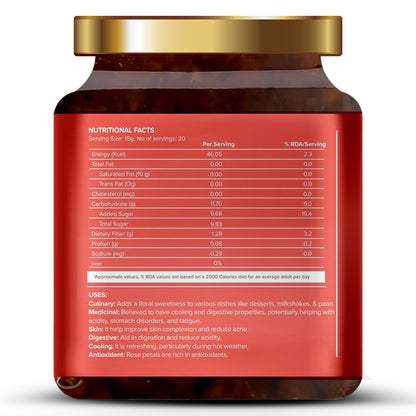 Jiva Ayurveda Gulkand - Sun-Cooked Indian Chaitri Rose Petal Preserve - Natural 300g (Pack of 1)