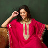 Dhiyona SN Women's Fuchsia Geometric Embroidered Round Neck Mirror Work Kaftan With Trousers