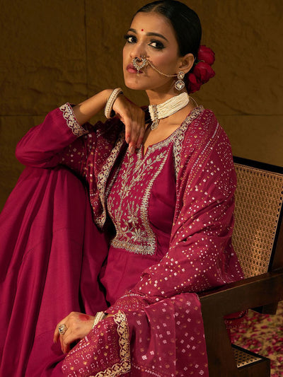 Indyancart IE Ethnic Motifs Embroidered Zari A-Line Kurta With Trousers & Dupatta