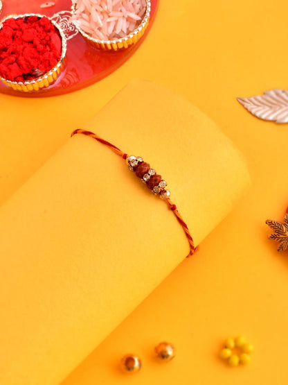Anouk Gold-Toned Beaded Rakhi With Roli Chawal & Greeting Card