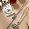 Dhiyona Unisex Set Of 2 Turquoise Blue Lotus Shape Kundan-Studded Handcrafted Rakhi Set