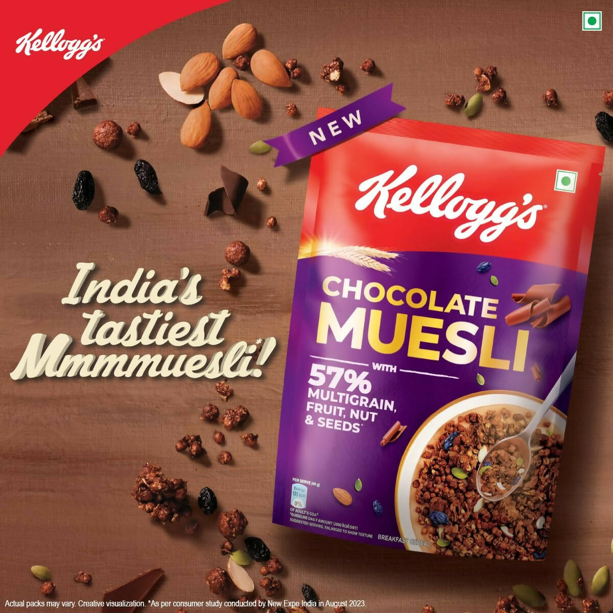 New Kellogg's Chocolate Muesli 57% Multigrain, Fruit, Nut & Seeds - Indyancart