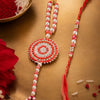 Dhiyona Set Of 2 Gold Toned Pearls & Beads Round Shape Bhaiya Bhabhi Rakhi With Roli Chawal