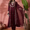 Indyancart SN Women's Floral Embroidered Pleated Sequinned A-Line Kurta With Trouser And Dupatta