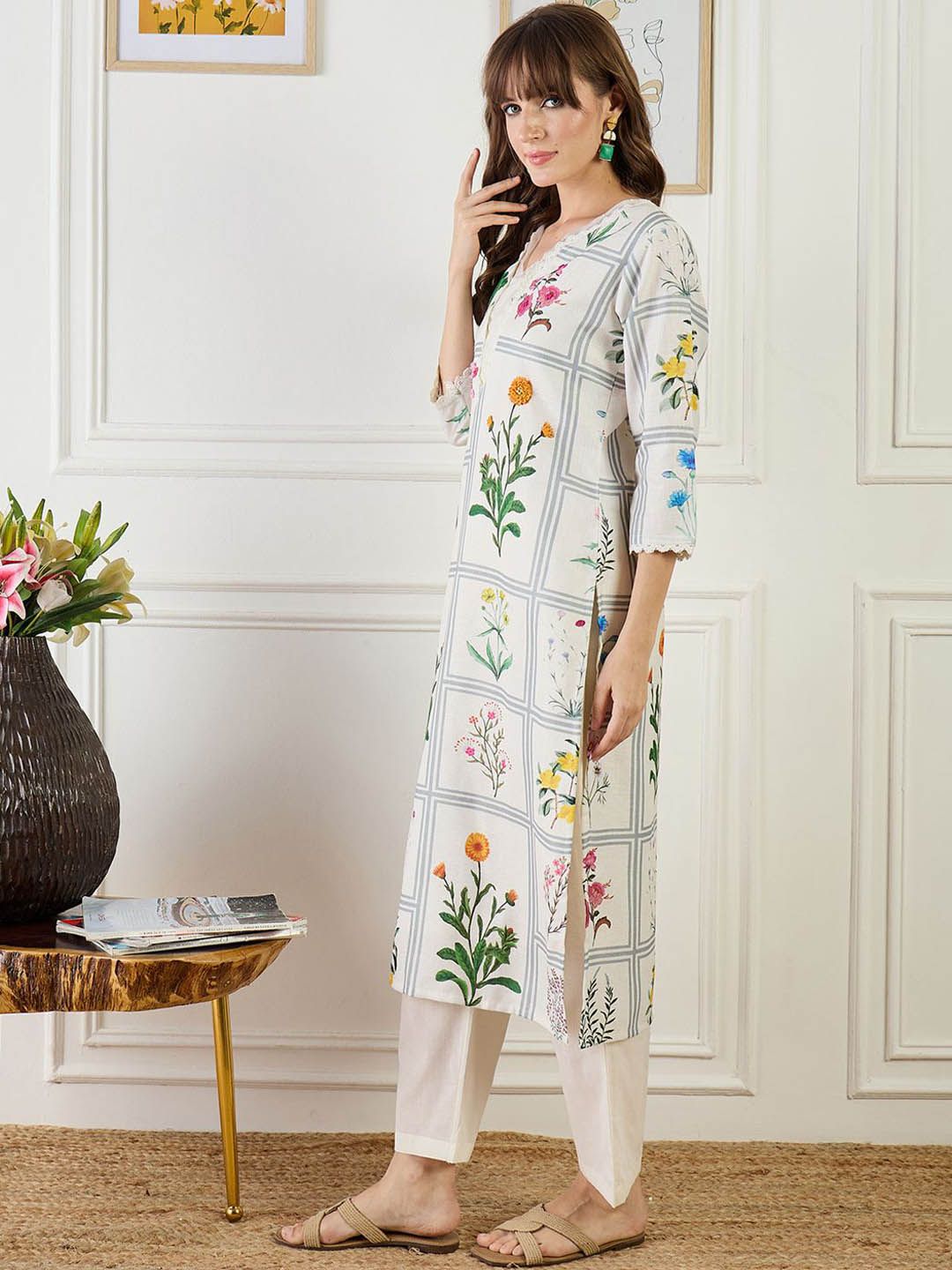 Indyancart IE Printed Linen Tunic With Trousers Co-Ords