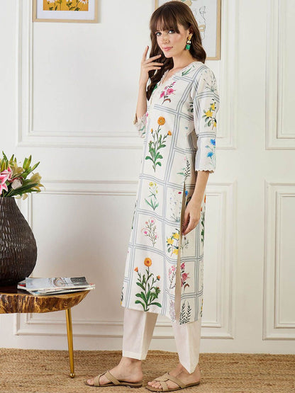 Indyancart IE Printed Linen Tunic With Trousers Co-Ords