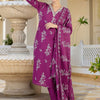 Indyancart IE Women Floral Printed Regular Thread Work Pure Cotton Kurta with Trousers & With Dupatta