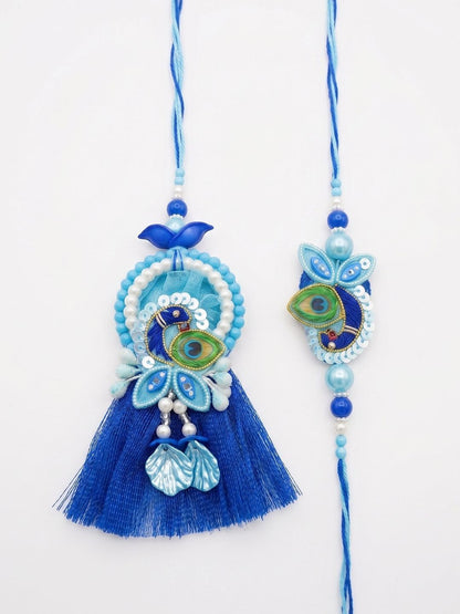 Anouk Set Of 2 Peacock Design Bhaiya Bhabhi Rakhi With Roli Chawal Chandan Mishri