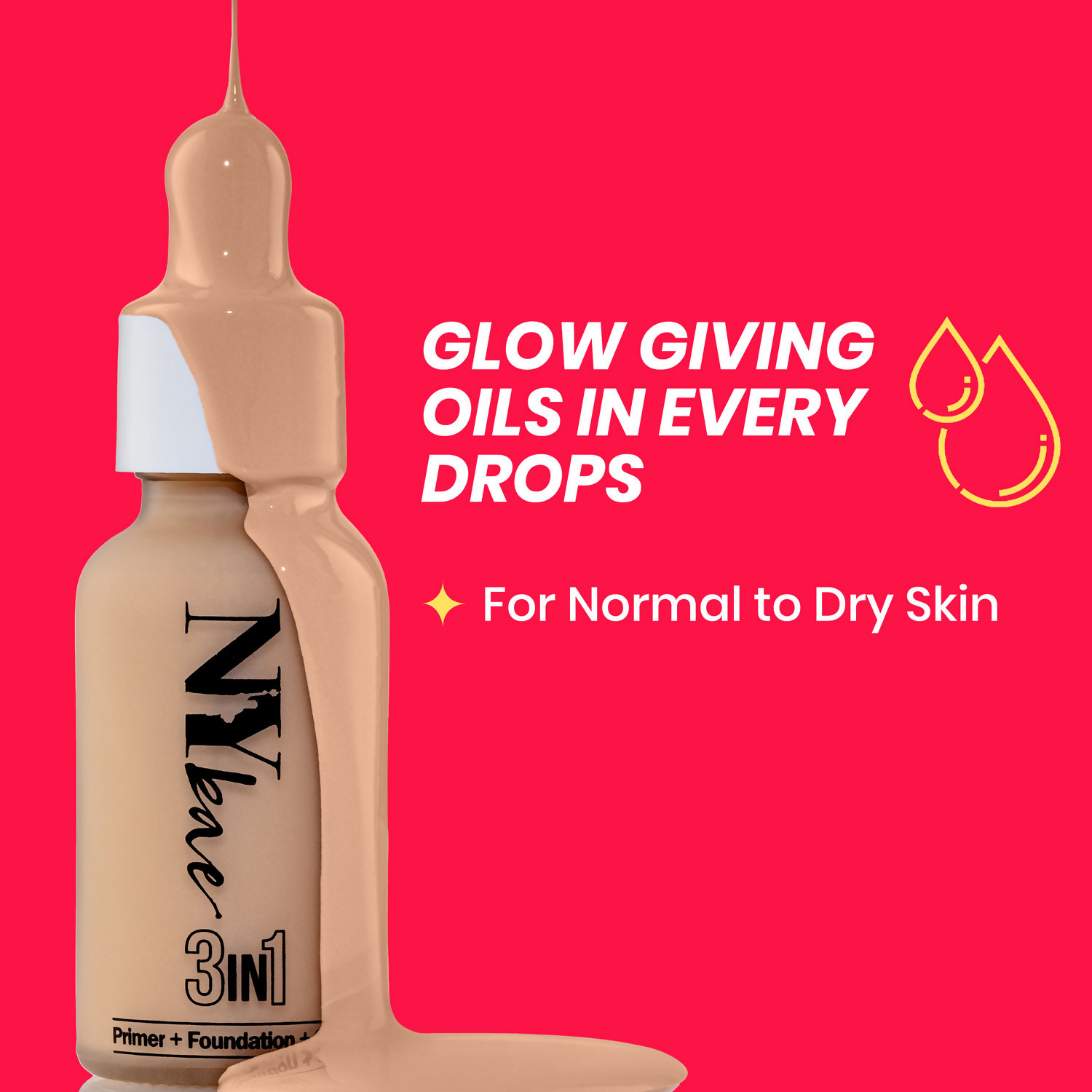 NY Bae 3 in 1 Serum Foundation with Primer in Warm Milk 09, showing the foundation bottle with pump dispenser and warm beige shade.