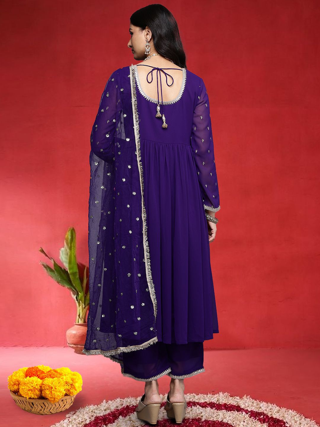 Indyancart VA Women Ethnic Motifs Embroidered Anarkali Kurta with Palazzo & Dupatta