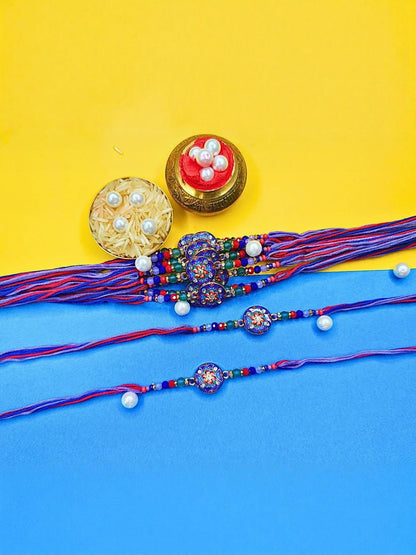 Anouk Set Of 12 Beaded Cotton Thread with AD Stones & Meenakari Designer Rakhi for Brother