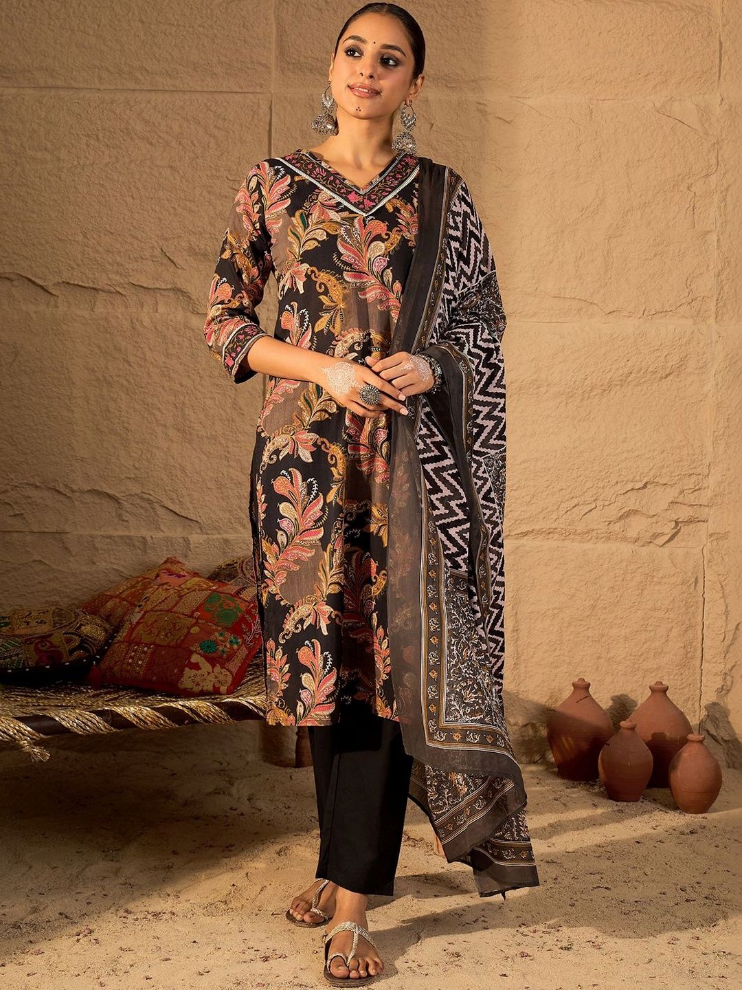 Women Paisley Printed Regular Pure Cotton Kurta with Trousers & With Dupatta