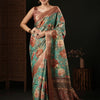 Women's Banarasi Silk Teal blue Printed Designer Saree With Blouse Piece