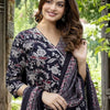 Indyancart IE Women Floral Printed Angrakha Pure Cotton Kurta with Trousers & With Dupatta