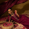 Indyancart IE Maroon Floral Embroidered V-Neck Straight Kurta with Trousers & Dupatta