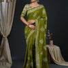 Women's Viscose Silk Olive Embellished Designer Saree With Blouse Piece