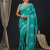 Women's Viscose Silk Blue Embellished Designer Saree With Blouse Piece