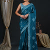 Women's Viscose Silk Teal blue Embellished Designer Saree With Blouse Piece