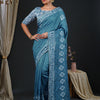 Women's Viscose Silk Blue Embellished Designer Saree With Blouse Piece