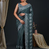 Women's Viscose Silk Grey Embellished Designer Saree With Blouse Piece