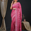 Women's Viscose Silk Pink Embellished Designer Saree With Blouse Piece
