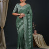 Women's Viscose Silk Sea Green Embellished Designer Saree With Blouse Piece