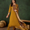 Dhiyona SN Women's Floral Printed Sequinned Straight Kurta With Trouser And Dupatta
