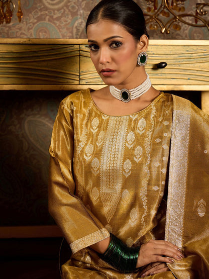 Ethnic Motifs Woven Design Zari Straight Kurta With Trousers & Dupatta