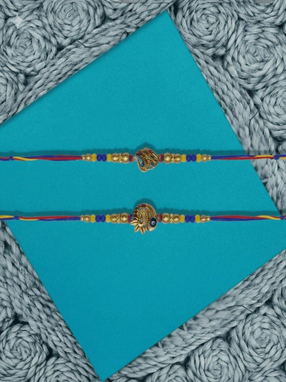 Anouk Set Of 2 Peacock Design Thread Rakhi With Roli Chawal Chandan Mishri