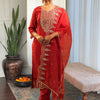 Indyancart IE Women Ethnic Motifs Embroidered Regular Thread Work Liva Kurta with Trousers & With Dupatta