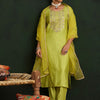 Dhiyona IE Women Embroidered Regular Liva Kurta with Trousers & With Dupatta