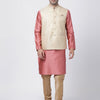 Men's Pink Silk Blend Straight Jacket  Kurta and Pyjama Set