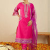 Indyancart IE Floral Embroidered Thread Work Kurta With Trousers & Dupatta