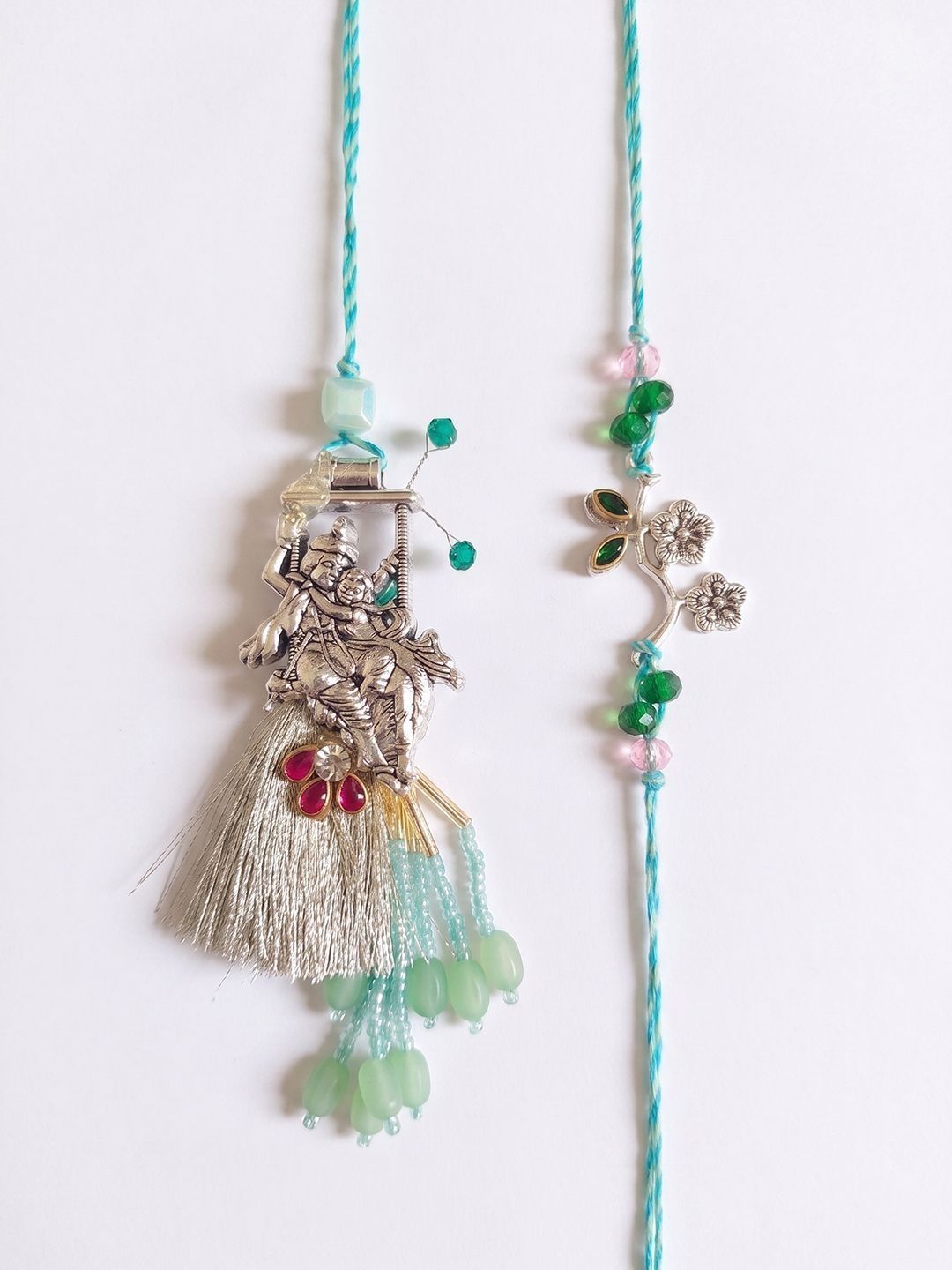 Anouk Set Of 2 Designer Religious Silver Toned Bhaiya Bhabhi Rakhi