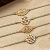Dhiyona Set Of 4 White Artificial Stones & Green Thread Rakhi