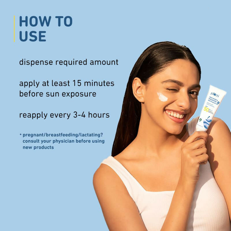 Plum Niacinamide Sunscreen SPF 50 PA+++ with creamy texture, UVA/UVB protection, no white cast, suitable for all skin types.