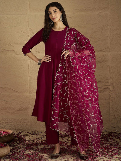 Indyancart VA Women's Anarkali Kurta with Trousers & Dupatta