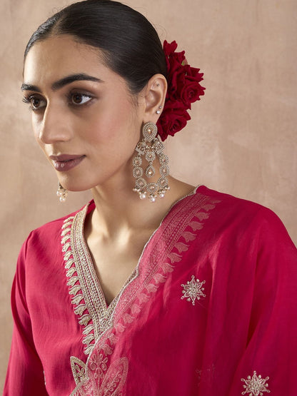 Ethnic Motifs Embroidered Thread Work Straight Kurta With Trousers & Dupatta