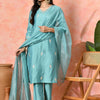 Indyancart SN Women's Solid Embroidered Kurta with Trousers & Dupatta