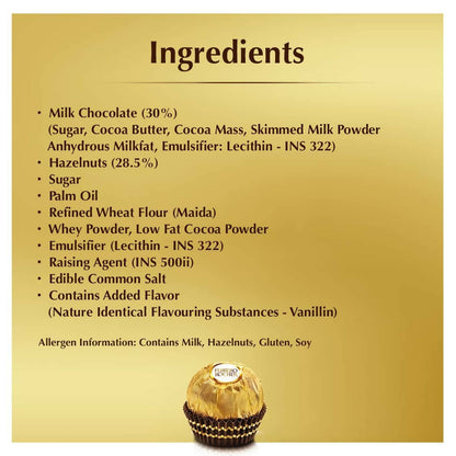Ferrero Rocher Exquisite Hazelnut And Milk Chocolate | Premium Gift Box Rich, Creamy, Crunchy and Nutty Chocolate For Special Occasions