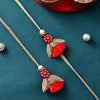 Dhiyona Red Set of 2 Scarlet Floral Studded Zari Work Rakhi With Roli Chawal & Greeting Card