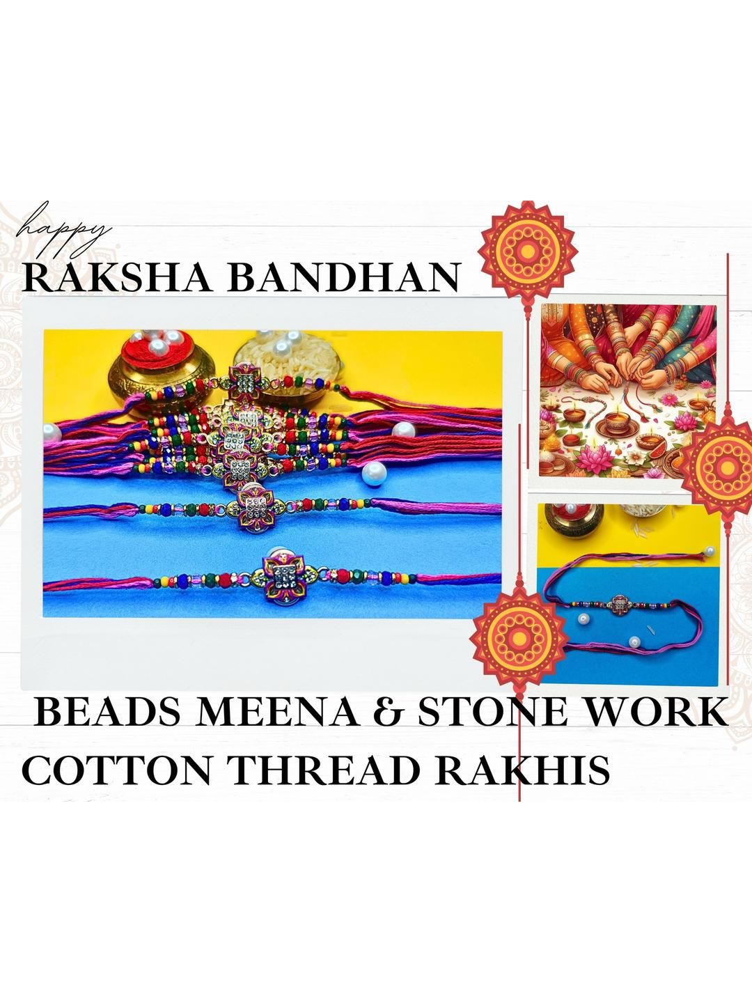 Anouk Set Of 12 Beaded Cotton Thread with AD Stones & Meenakari Designer Rakhi for Brother