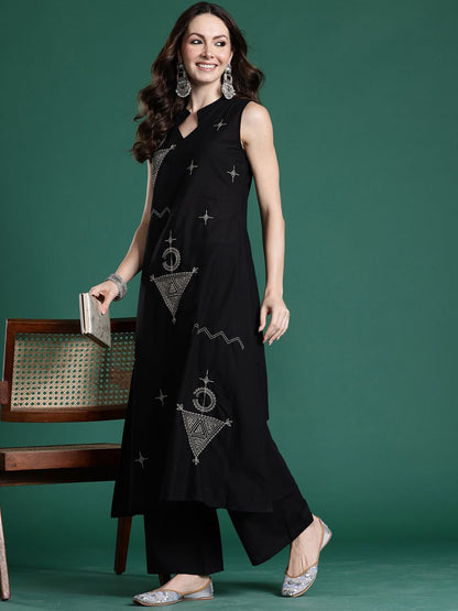 Indyancart IE Embroidered A-Line Top With Trousers Co-Ords
